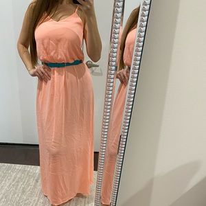 Vibrant Neon Peach Maxi Dress